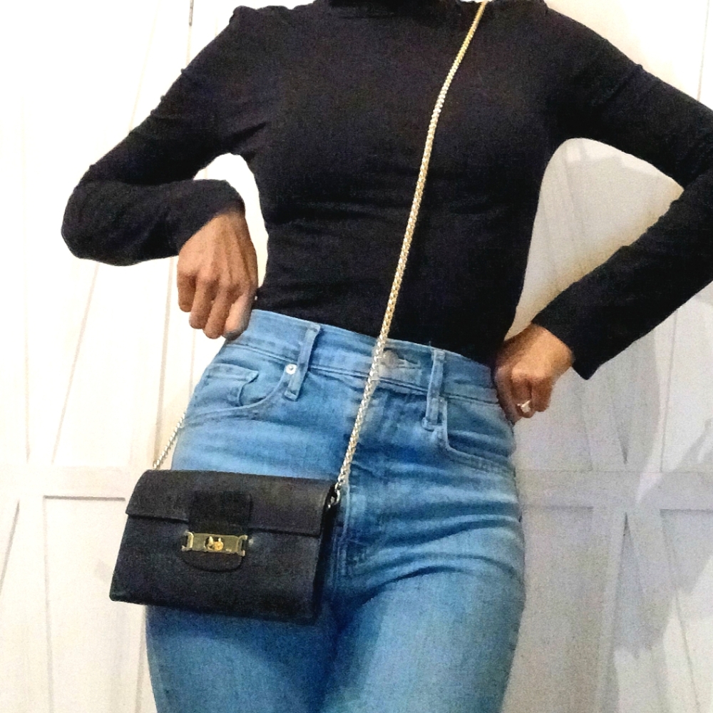 Vintage Celine Crossbody Leather Tri-fold Long Wallet on a Chain